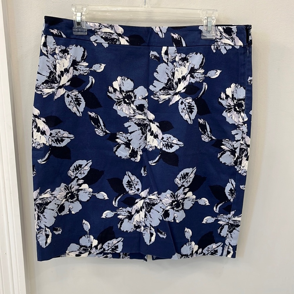THE LIMITED Floral Navy Pencil Skirt ~ Size 12 ~ High Waist Lined w/ Side Zipper